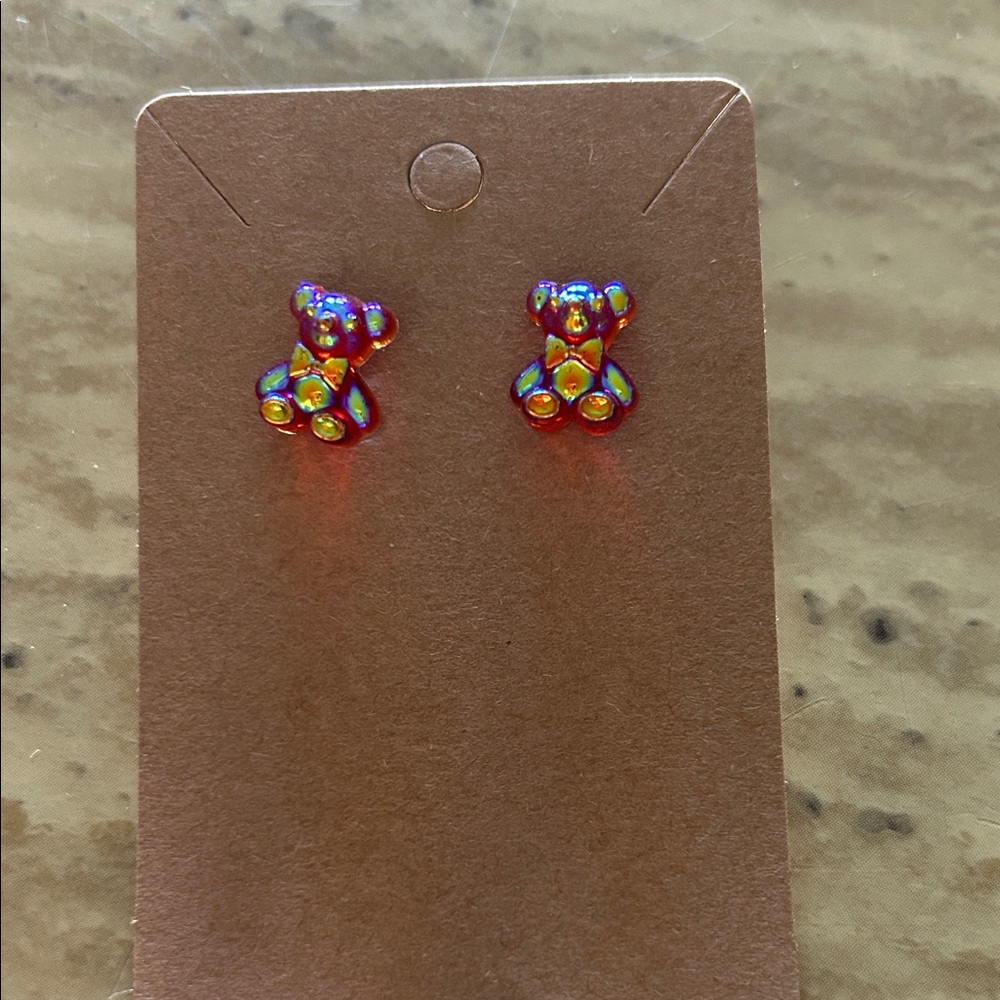 2/14 Iridescent Teddy Bear Crystal Stud Earrings NEW - Picture 4 of 9
